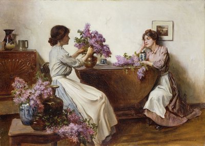Arreglando las lilas, 1906 de Albert Chevallier Tayler