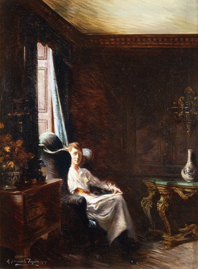 Leyendo junto a la ventana, 1919 de Albert Chevallier Tayler
