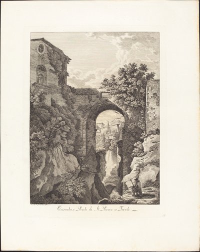 Cascada y Puente de San Rocco en Tívoli de Albert Christoph Dies