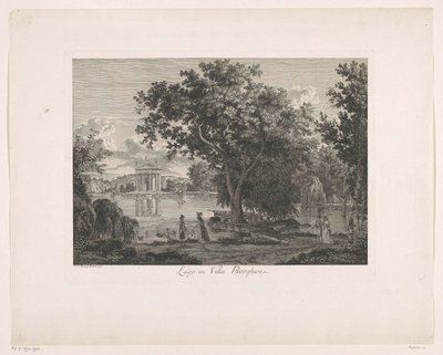 Vista del lago en Villa Borghese Lago en Villa Borghese (título sobre objeto) Malayo Radirte Prospekte aus Italien (título de la serie) de Albert Christoph Dies