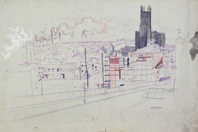 Ciudad industrial (Leeds) (pluma y tinta y acuarela sobre papel) de Albert Daniel Rutherston