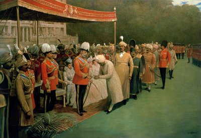 Eduardo VII recibiendo a maharajás y dignatarios antes de su coronación de Albert E. Harris