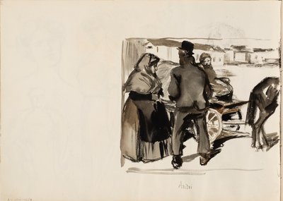 Carros tirados por caballos, tres personas de Albert Edelfelt