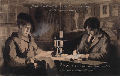 Julien Alden Weir y Albert Edelfelt en su estudio del número 5 de la Rue du Pont de Lodi, París de Albert Edelfelt