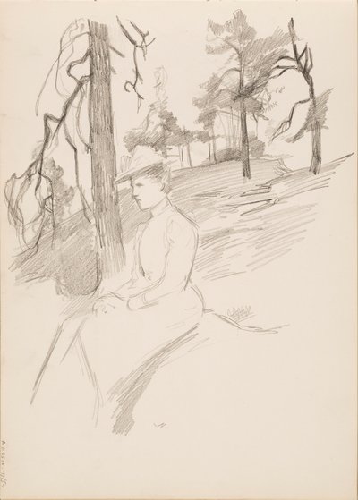 Bosquejo de paisaje, mujer en primer plano de Albert Edelfelt