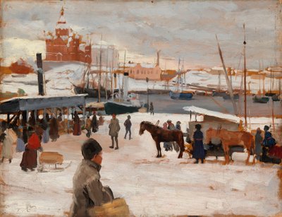 «Un día de invierno en la plaza del mercado de Helsinki», estudio; boceto para «Un día de invierno en la plaza del mercado de Helsinki» de Albert Edelfelt