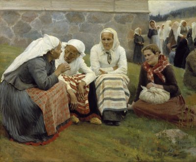 Mujeres fuera de la iglesia en Ruokolahti de Albert Edelfelt