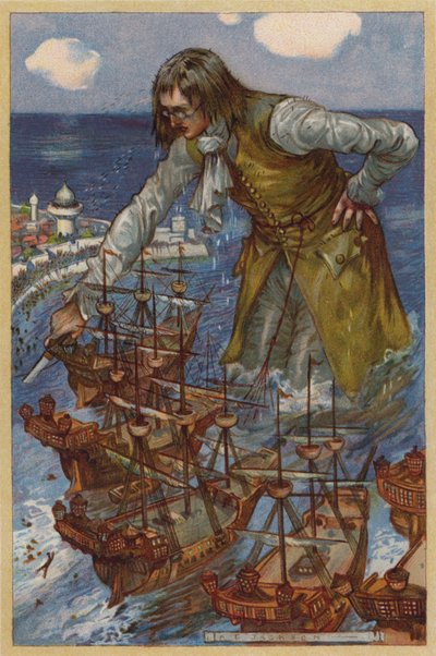 Gulliver captura la flota de los blefuscudianos (chromolitho) de Albert Edward Jackson