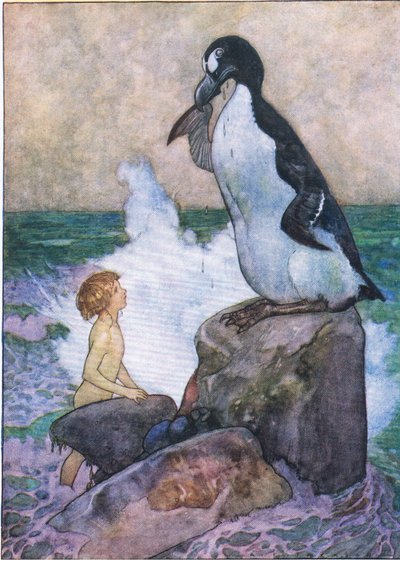 The poor olf Garfowl began to cry tears of pure oil, de The Water Babies pub.by Humphrey Milford Oxford University Press, c.1930 (litografía en color) de Albert Edward Jackson