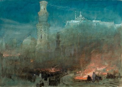 El Cairo, noche (acuarela) de Albert Goodwin