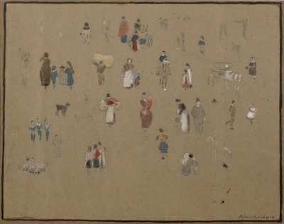 Going to Market (acuarela y lápiz con tinta corporal sobre papel tintado) de Albert Goodwin