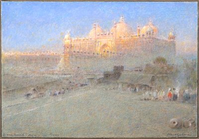 Jumna Musjid, Agra, Amanecer (acuarela con tinta corporal y tinta) de Albert Goodwin