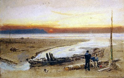 Escena de la costa al atardecer de Albert Goodwin