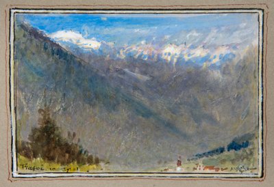 Trafoi en el Tirol (acuarela a la acuarela con borde decorativo) de Albert Goodwin