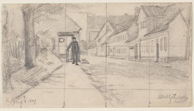 Calle en Køge con un hombre caminando de Albert Gottschalk