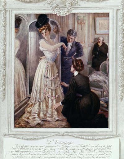 Escena de ajuste en el modisto, por Albert Guillaume (1873-1942), ca. 1895 de Albert Guillaume