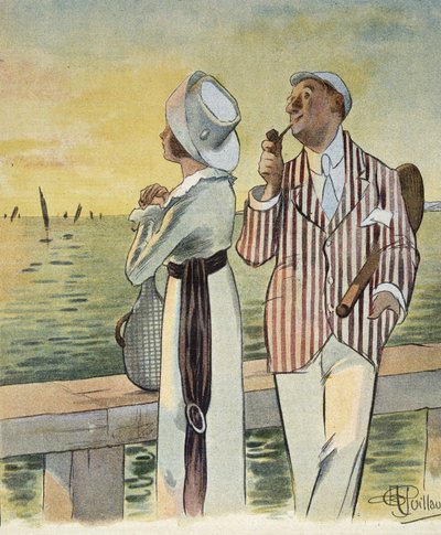 Coqueteo al anochecer - dibujo de Albert Guillaume (1873-1942), en “Le Rire”, agosto 1912 de Albert Guillaume