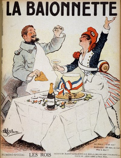 Los reyes (Marianne y un peludo brindando alrededor de una galette) - en “La Baionnette”, dibujo de Albert Guillaume (1873-1942) s.f. (siglo XX) de Albert Guillaume