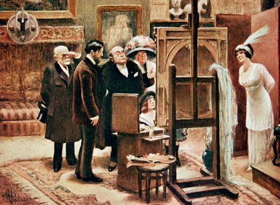 un pintor mostrando su cuadro, c. 1920 (grabado) de Albert Guillaume
