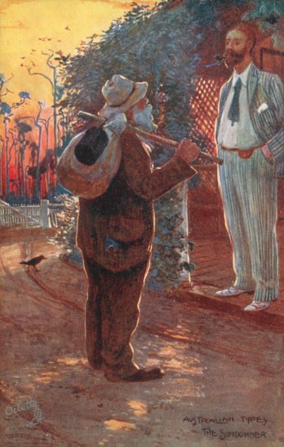 Tipos australianos: The Sundowner (litografía en color) de Albert Henry Fullwood