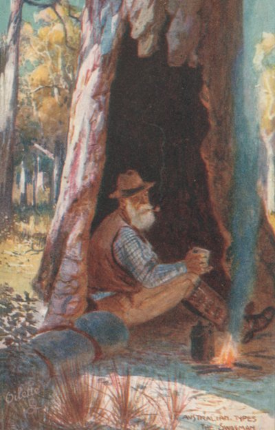 Tipos australianos: The Swagman (litografía en color) de Albert Henry Fullwood