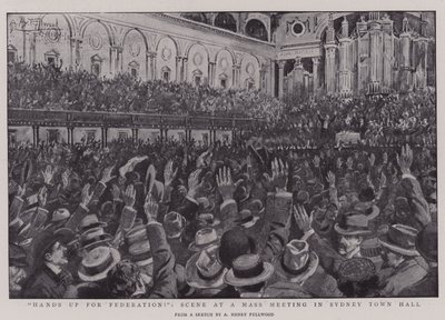 ¡Manos arriba por la Federación!, escena en una reunión masiva en el Ayuntamiento de Sídney de Albert Henry Fullwood