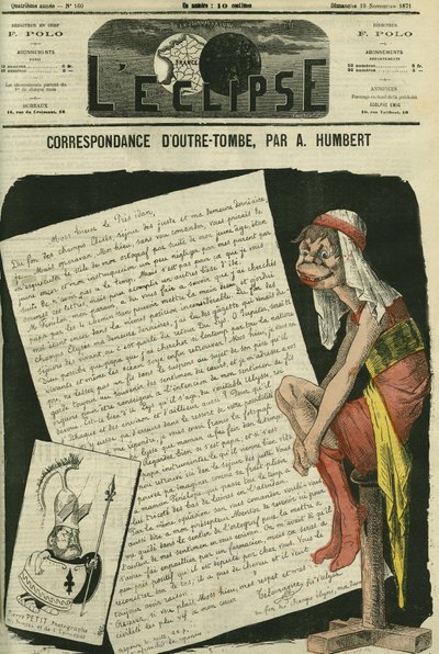 Correspondencia desde la tumba, Telémaco hijo de Ulises escribiendo al Presidente de la República. Dibujo reemplazando una caricatura de Gill censurada. Portada en "L