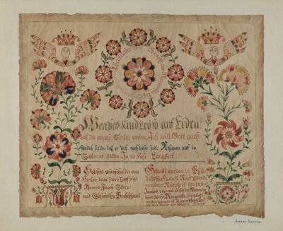 Certificado de Nacimiento Alemán de Pensilvania, c. 1940 de Albert J. Levone