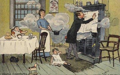Caricatura de una familia en una habitación llena de humo de Albert Jnr. Ludovici