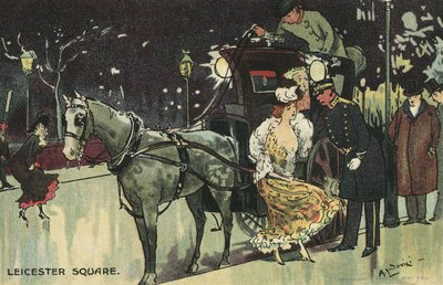 Mujer saliendo de un carruaje, Leicester Square de Albert Jnr. Ludovici
