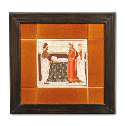 Azulejo pintado con una escena medieval, c.1880-99 (cerámica pintada) de Albert Joseph (attr.to) Moore