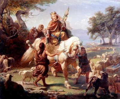 La reina Berthe de Holanda hilando la espadaña cerca de Uverdon de Albert Landerer