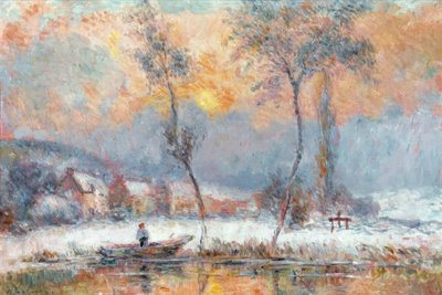 Amanecer, por la nieve, sobre el estanque de Chalou-Moulin de Albert Lebourg