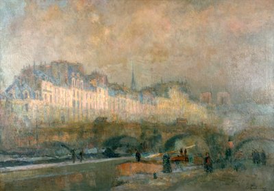 Vista del Pont Neuf y la Île de la Cité, París, finales del siglo XIX principios del siglo XX de Albert Lebourg