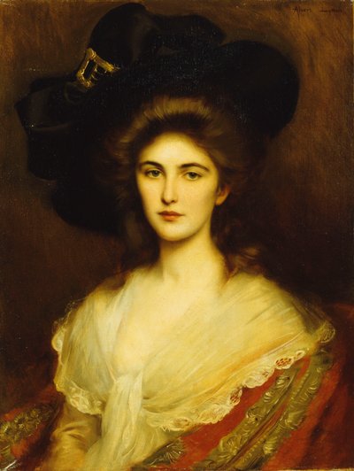 Retrato de una dama elegante con sombrero negro de Albert Lynch