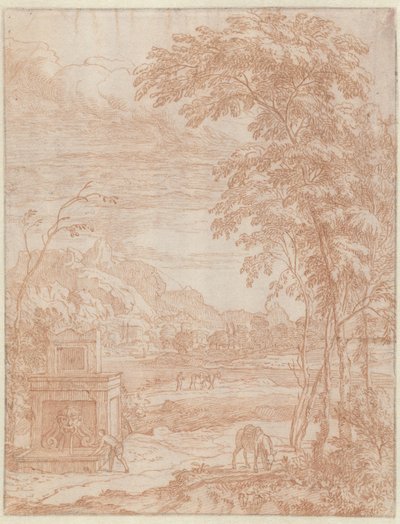 Paisaje de estilo italiano con una fuente de Albert Meyering