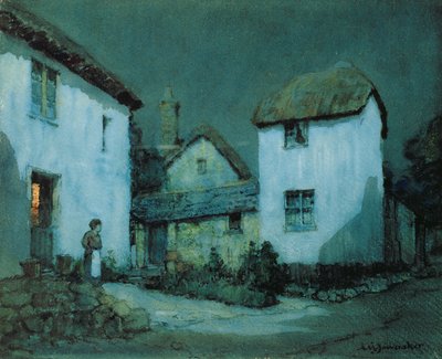 Una Calle a la Luz de la Luna, Heavitree, Exeter de Albert Moulton Foweraker
