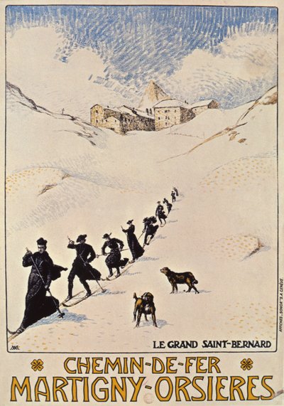 Póster publicitario del ferrocarril francés de Martigny a Orsieres, 1913 de Albert Muret