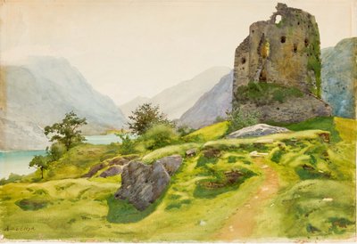 Paisaje montañoso con ruina de Albert Nikolaevich Benois