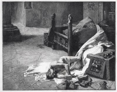 Muerte de Guillermo el Conquistador (Guillermo I de Inglaterra) - Primer rey normando de Inglaterra. 1028-1087 Muerte de Guillermo I el Conquistador - grabado después de la pintura de Albert Maignan de Albert Pierre René (after) Maignan