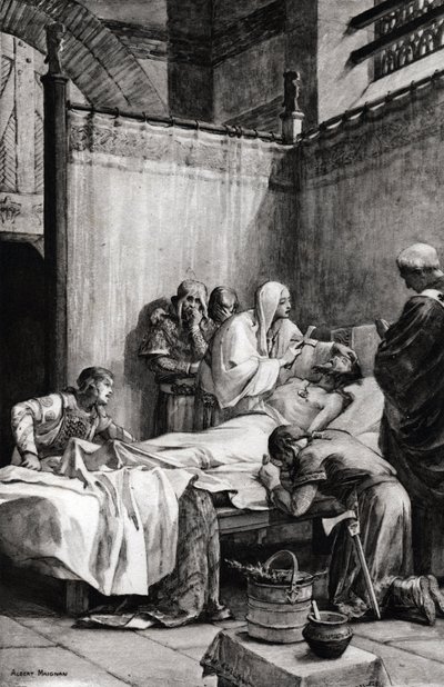 Muerte de Clovis I de los Francos en París el 27 de noviembre de 511 - dibujo de Albert Maignan de Albert Pierre Rene Maignan