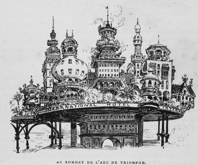 Estación central de aeronaves en Notre-Dame - en "El siglo XX" de Robida de Albert Robida