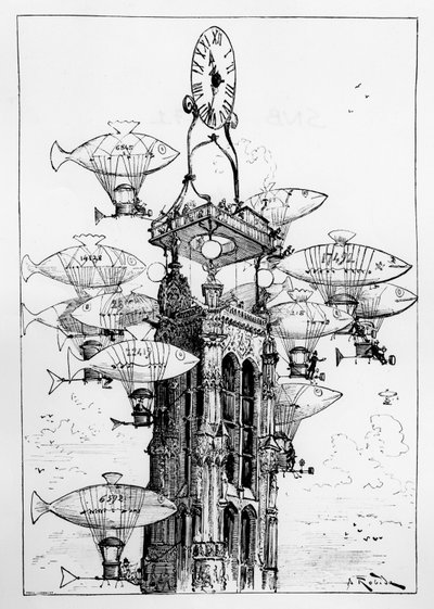 Anticipación: la estación del aeropuerto de la Torre Saint-Jacques - en "El siglo XX" de A. Robida de Albert Robida