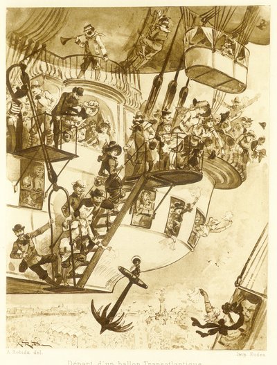 Salida de un globo transatlántico, de Le Vingtieme Siecle, pub. 1883 de Albert Robida