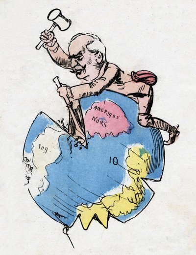 Ferdinand de Lesseps (1805-1894), diplomático y administrador francés, escultor y decorador de continentes. Caricatura de Robida de Albert Robida