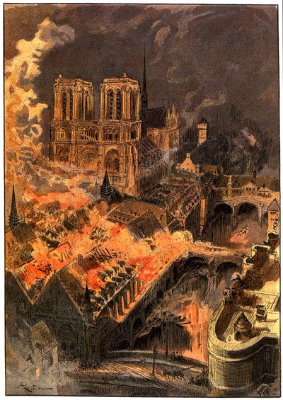 Incendio en el Hotel-Dieu, cerca de Notre-Dame de París, la noche del 29 al 30 de diciembre. de Albert Robida