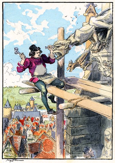 Escultor de gárgolas sobre andamios en el siglo XV de Albert Robida