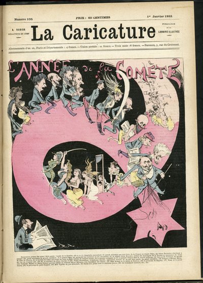 Ilustración de Albert Robida (1848-1926) para la portada de La Caricature (1880) de Albert Robida