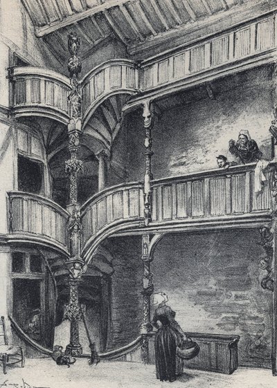 Interior de una casa en Morlaix - Vieja Francia - Bretaña - texto, dibujos y litografías, por Albert Robida (1848-1926) sin fecha finales del siglo XIX de Albert Robida