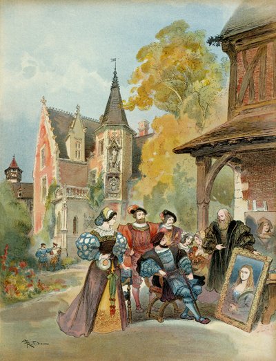 El rey Francisco I (1494-1547) comprando la Mona Lisa a Leonardo da Vinci (1452-1519), cerca del castillo real de Amboise, entre 1516 y 1519 de Albert Robida